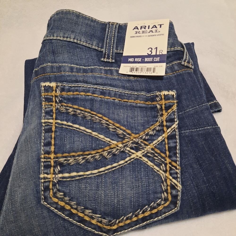 Ariat Women's Blue Boot Cut Jeans with Gold Stitching